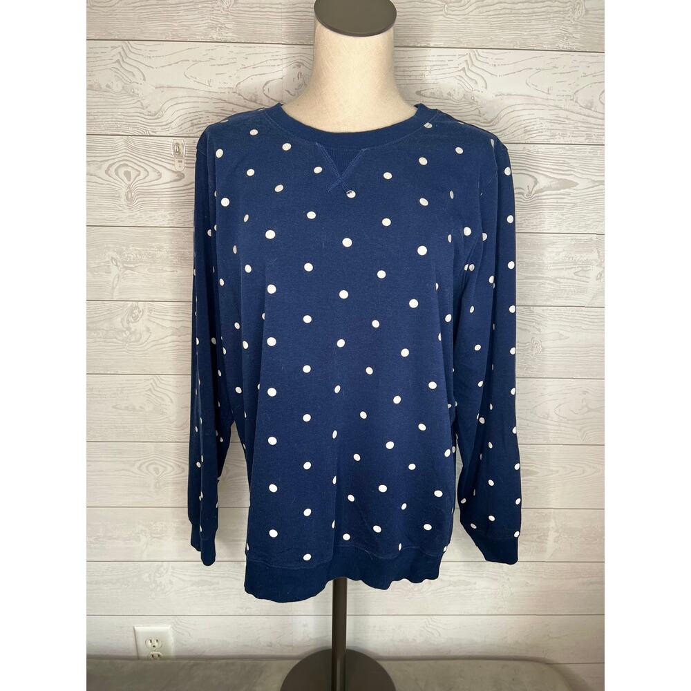 St. John's Bay Navy & White Polka Dot Long Sleeve Classic Sweatshirt - Size XL